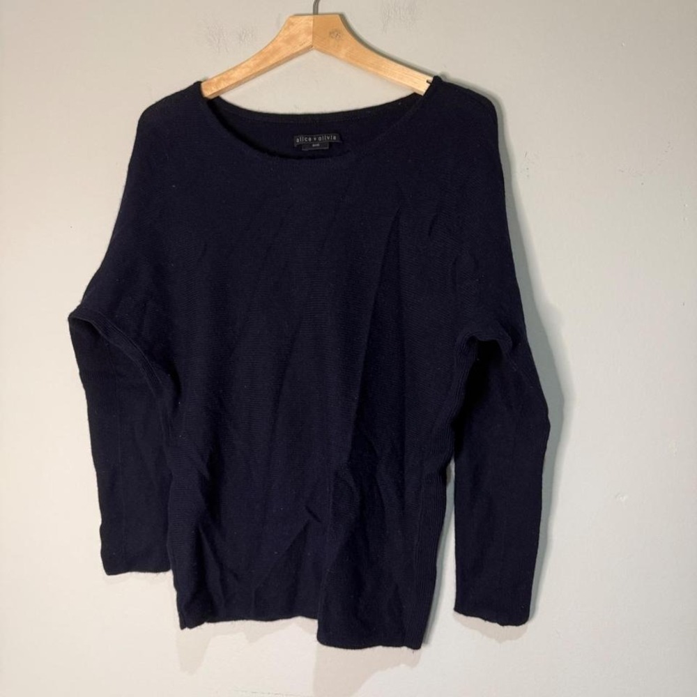 Alice + Olivia Base Black Ribbed Knit Dolman Sleeve Sweater Women's